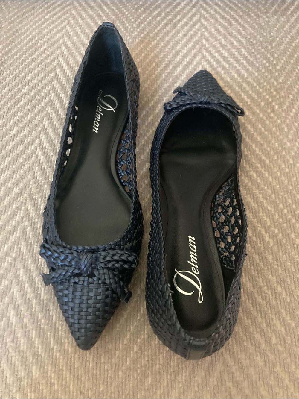 Delman Navy Woven Pointed-Toe Flats